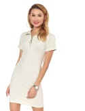 Rochie din bumbac cu maneca scurta, bej deschis FK509 - Magazin online - Boutique